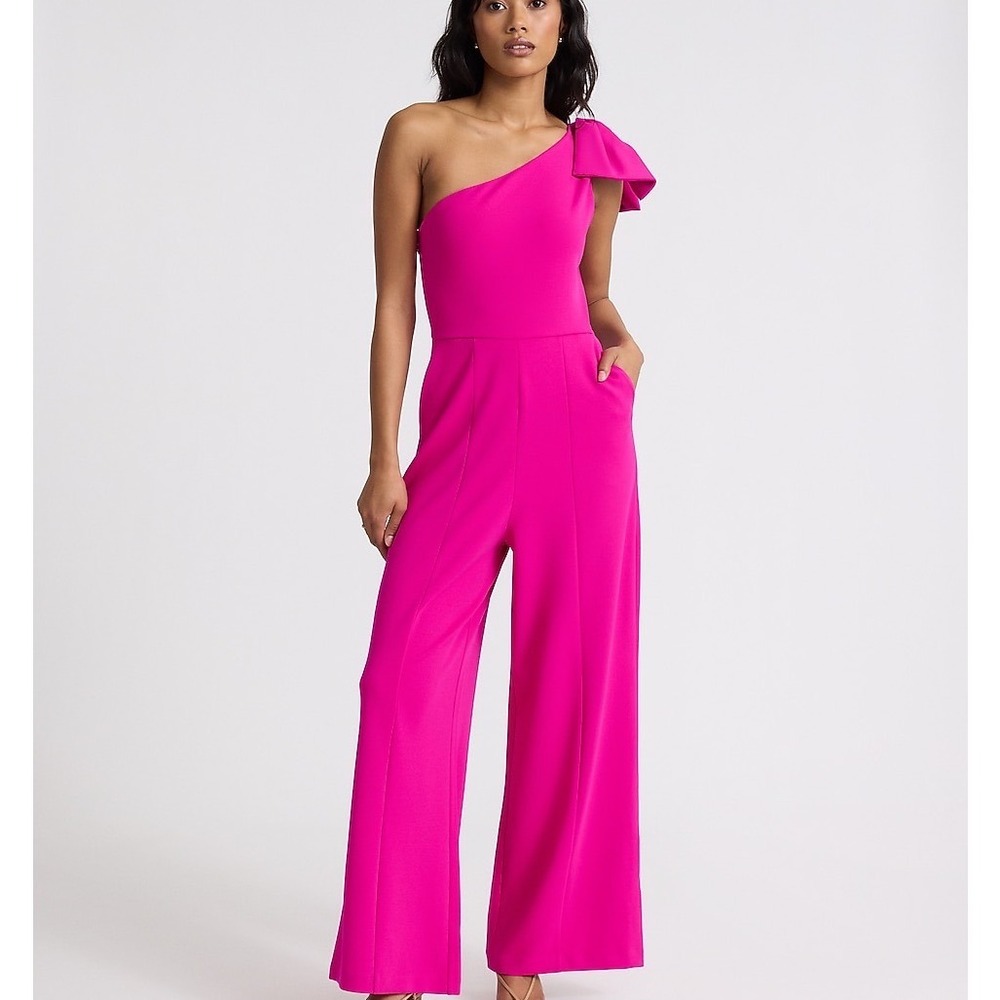NWT Express Pink Fuchsia One Shoulder Wide Leg Bow Sleeveless Jumpsuit Women XL